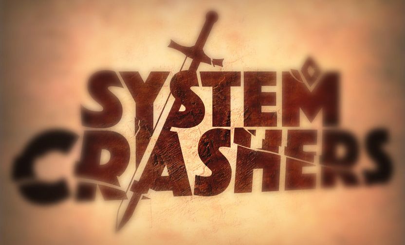 System Crashers Logo, splintered stark letters pierced by a sword