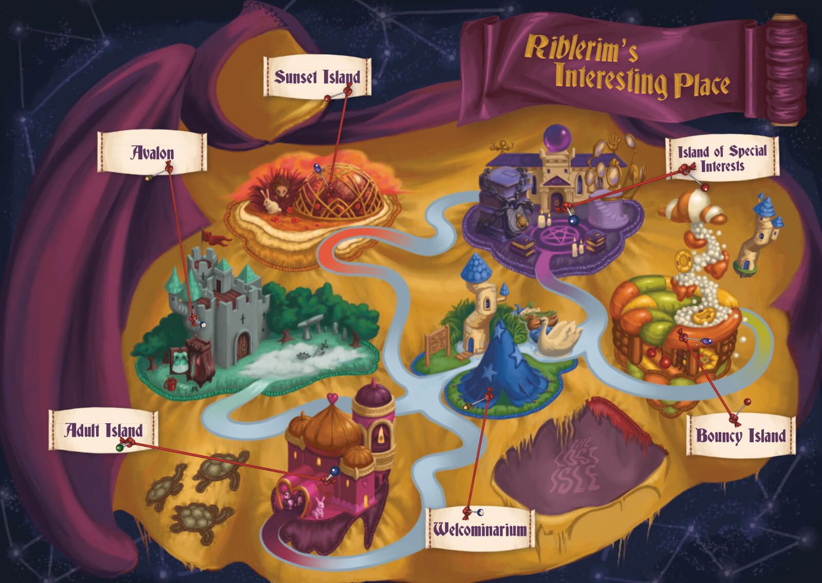 Map of the realm showing floating whimsicial islands.