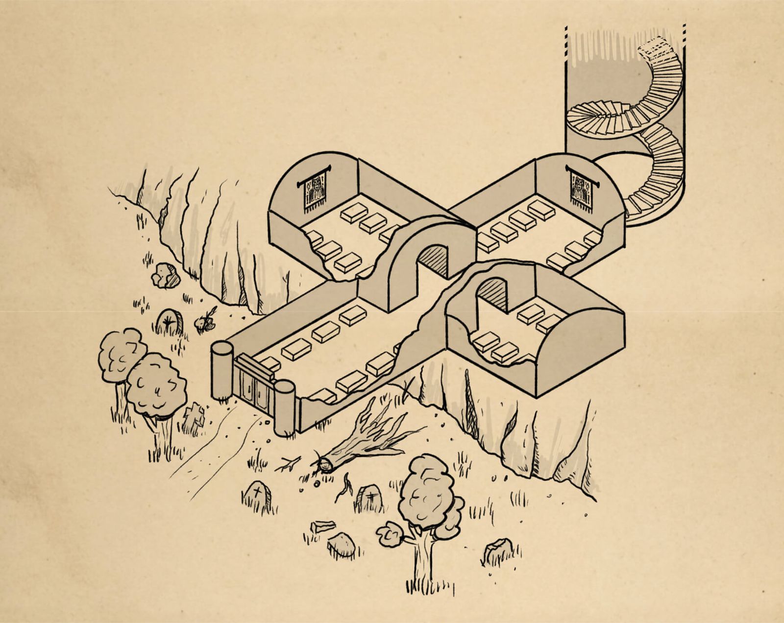 Map of the cemetary, mausoleum, and its crypts.