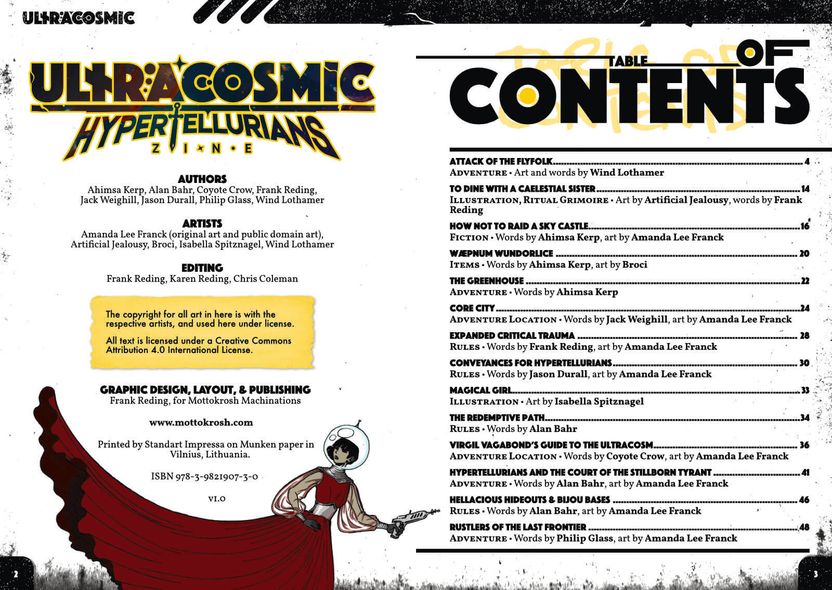 Table of contents and credits page.