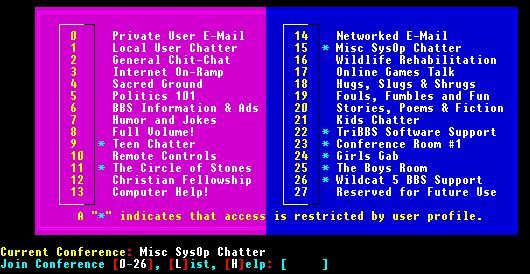 A typical BBS menu