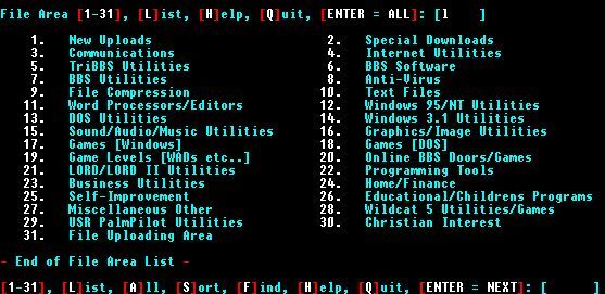 A typical BBS menu