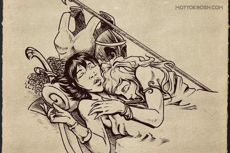 Two female warriors cuddling and sleeping.