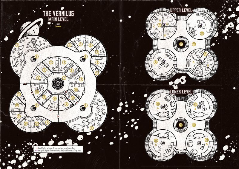 Top down map of the inside of the Vernilus.